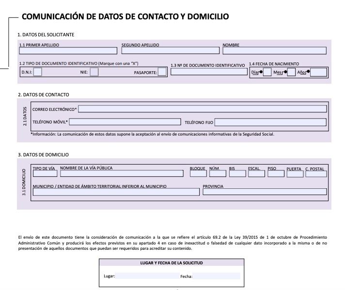 formulario seguridad social