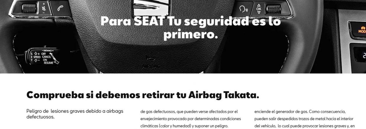 Alertan de airbags defectuosos en cinco modelos de Seat