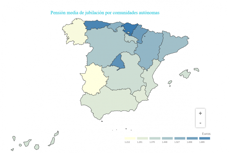 Las tres CCAA con la pensión media de jubilación más alta (epdata)