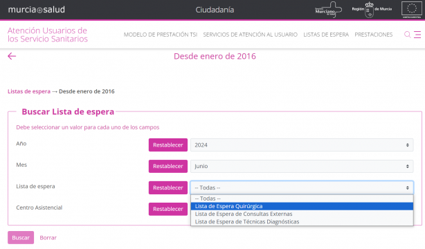 Cómo consultar la lista de espera para operarse en la Región de Murcia (Portal Sanitario de la Región de Murcia)