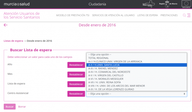 Cómo consultar la lista de espera para operarse en la Región de Murcia (Portal Sanitario de la Región de Murcia)