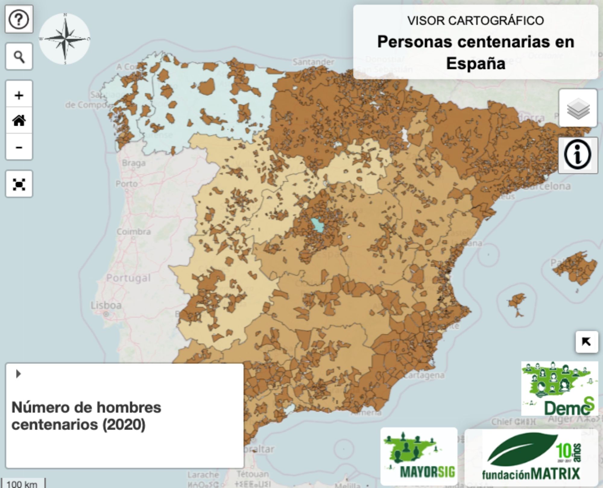 El mapa que revela dónde viven los centenarios en España (Fundación Matrix)