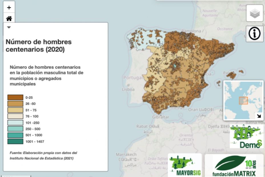 El mapa que revela dónde viven los centenarios en España (Fundación Matrix)