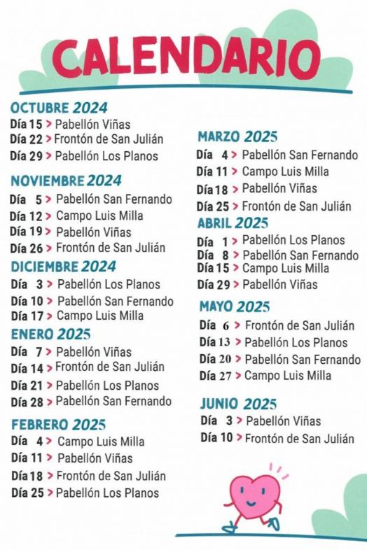 Calendario rutas de 'Camina por tu salud' (Teruel). Fuente: Ayuntamiento de Teruel