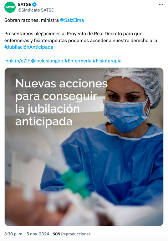 SATSE pide que la norma de los coeficientes para la jubilación anticipada tenga "enfoque de género"