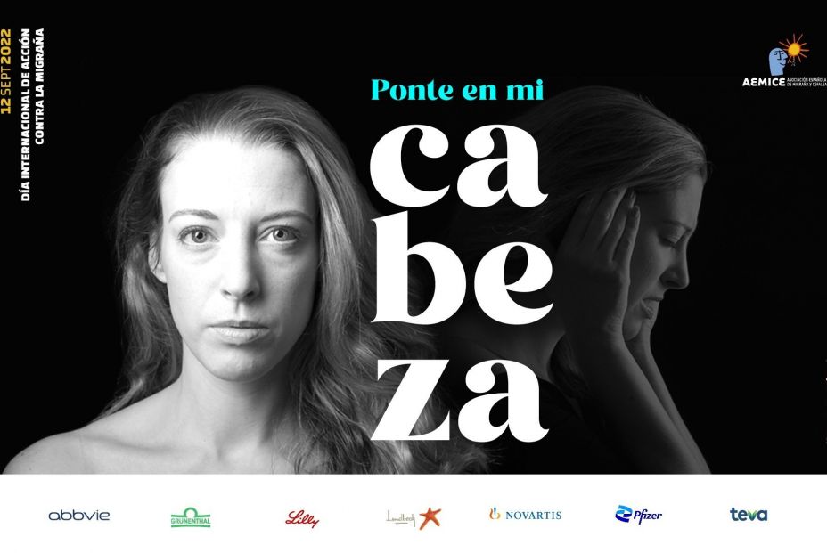 Cartel de la campaña de 2022 de AEMICE 'Ponte en mi cabeza' para concienciar sobre la migraña. Fuente: AEMICE