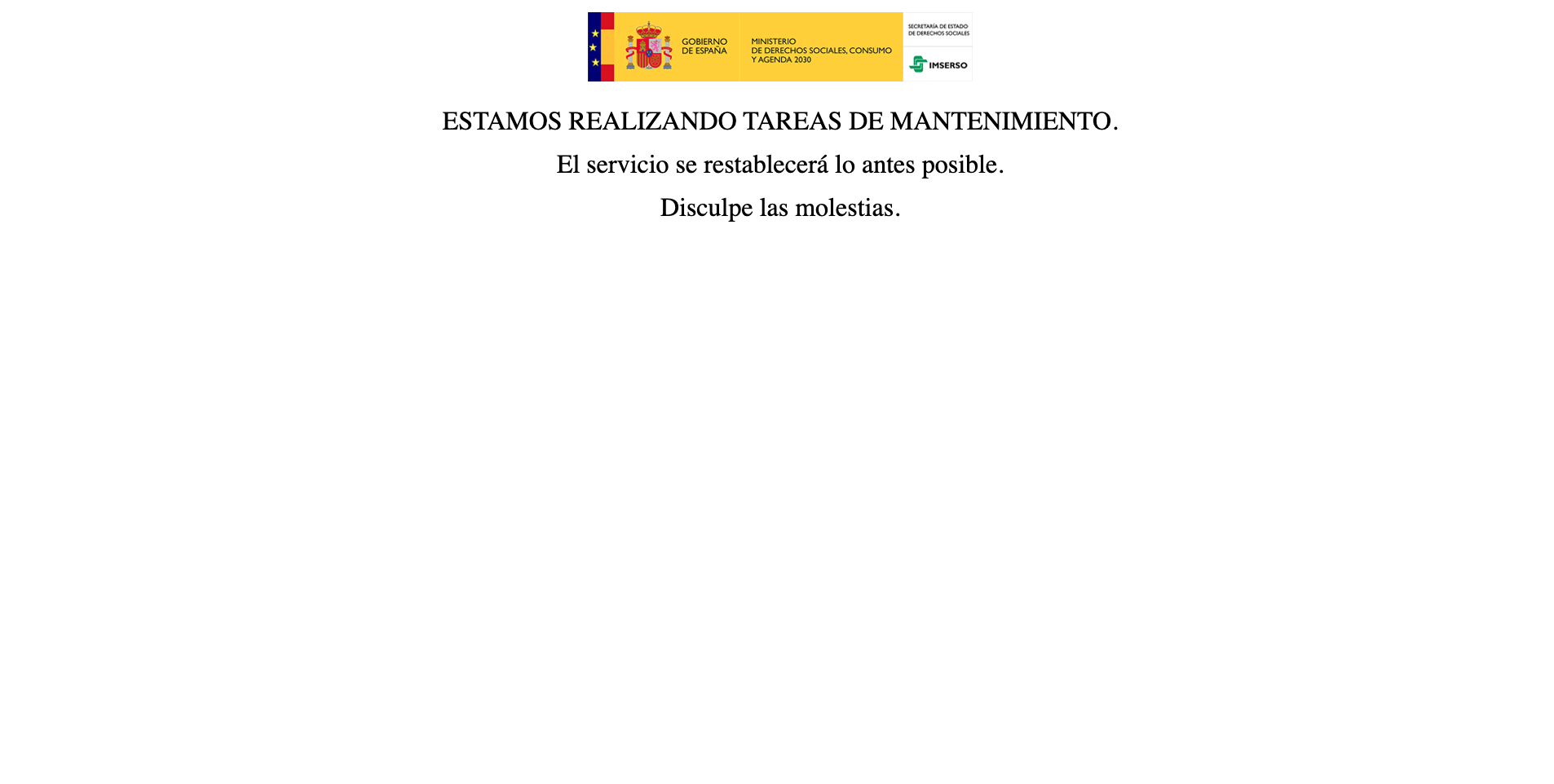 La web del Imserso, fuera de servicio: estará 10 horas en mantenimiento