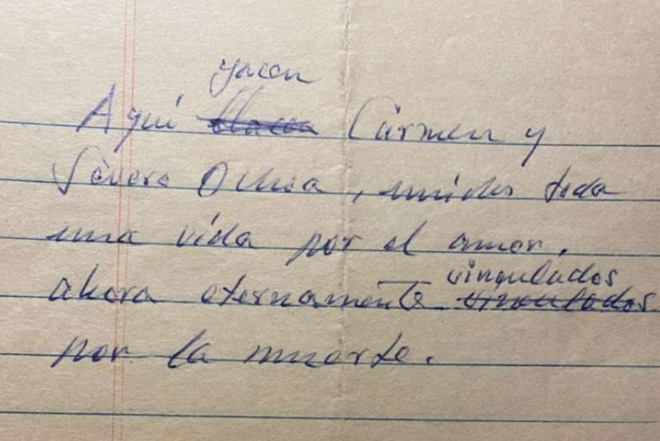 Texto escrito del epitafio de Severo Ochoa. Fuente: Gobierno de Asturias