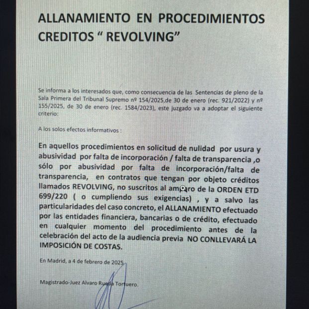 Nota informativo juzgado allanamiento revolving