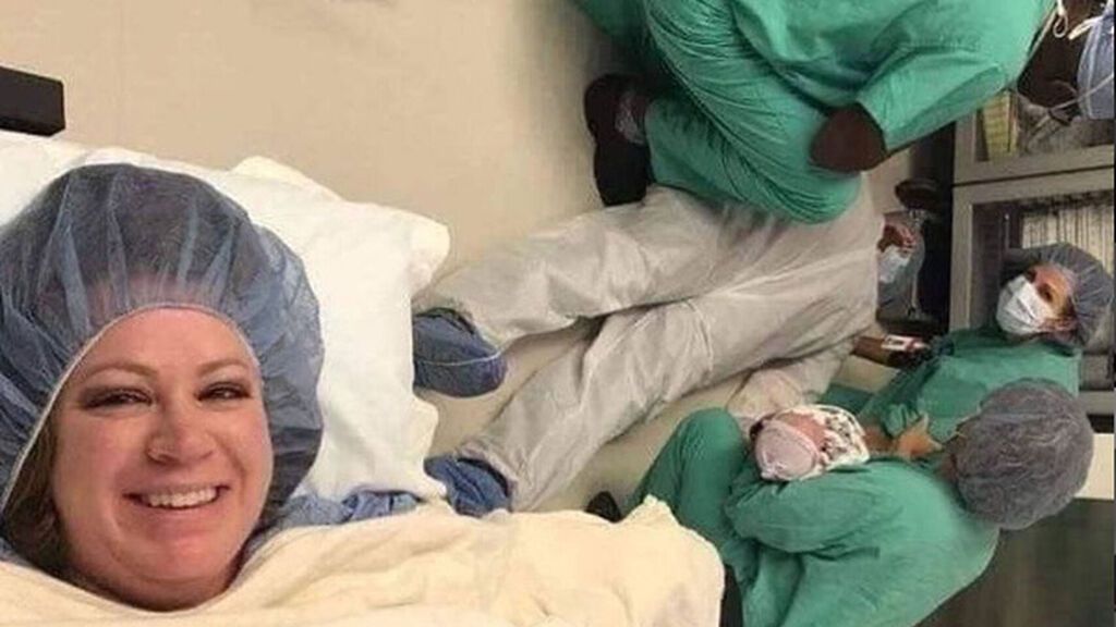 El selfie que da la vuelta al mundo de una madre tras dar a luz con su marido desmayado en el suelo