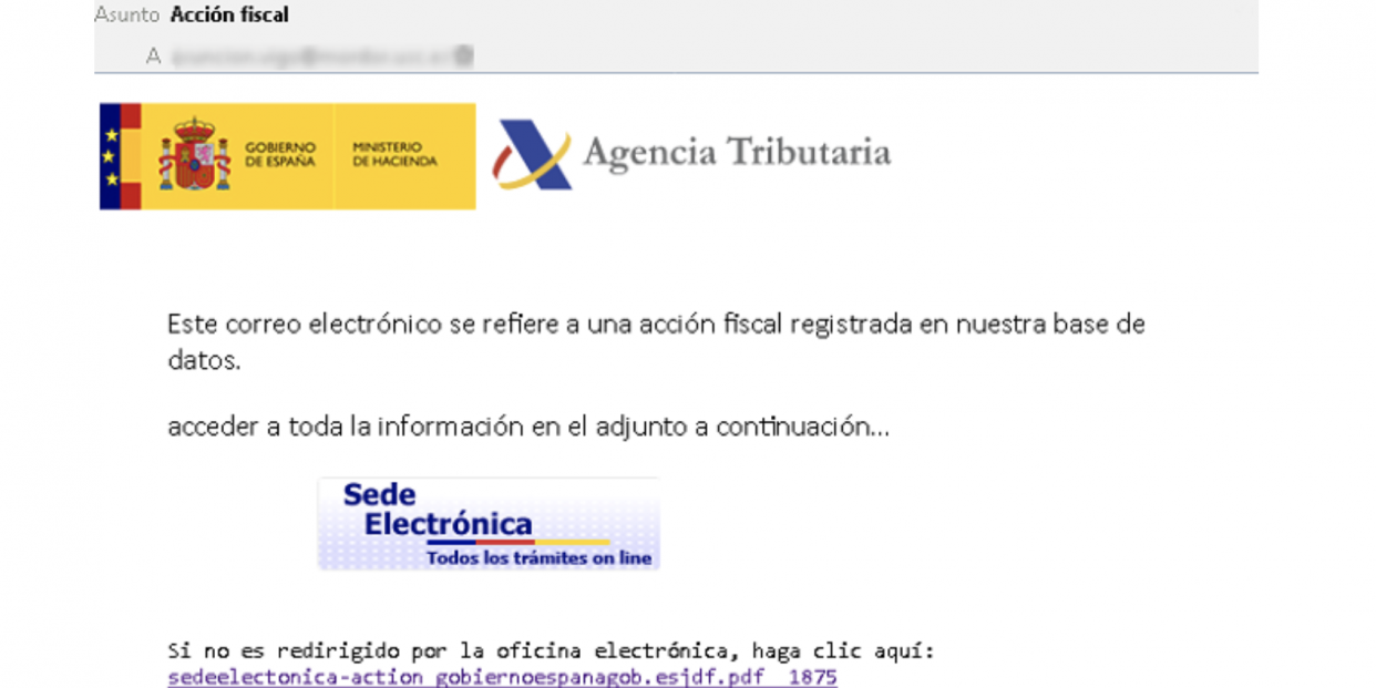 Correo suplantando a la Agencia Tributaria (Fuente-OSI)