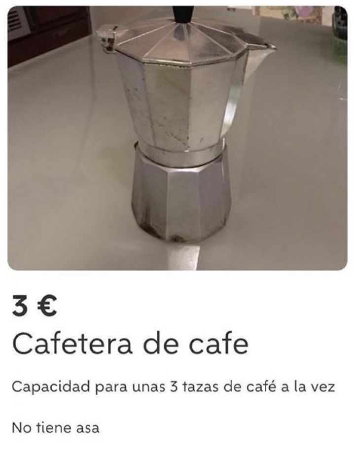 Cafetera sin asa en Wallapop (Foto: Wallapuff)